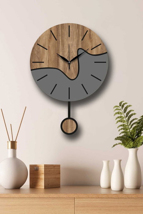 Wallity Reloj de Pared Decorativo Nogal y Gris